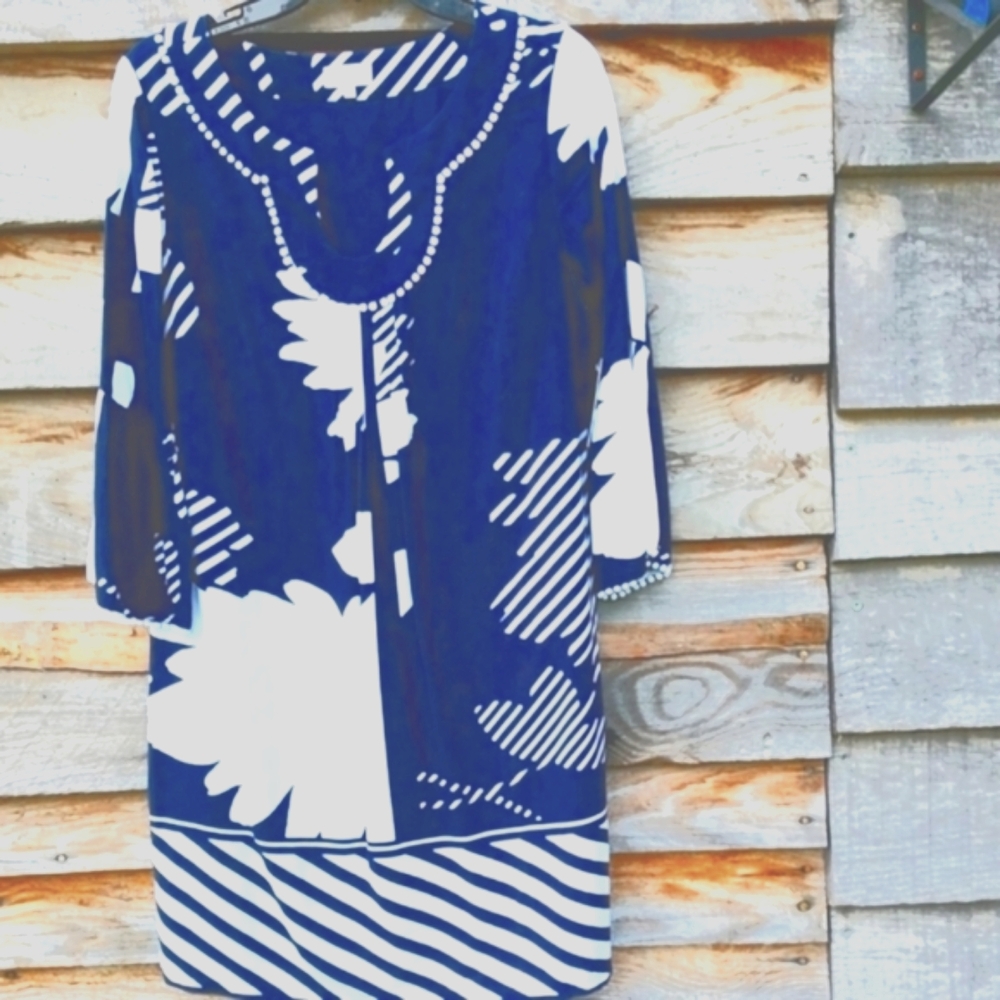 Crown & Ivy Women's Dress Navy/White Geometric Pattern New With Tags Small - Picture 2 of 16